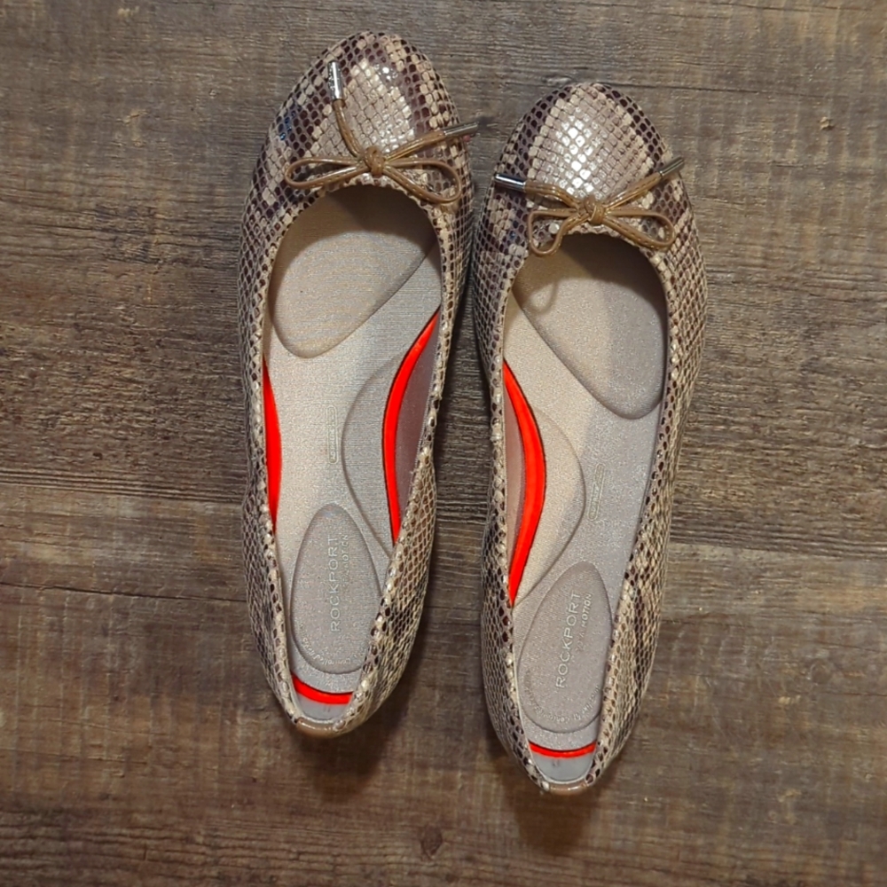 Snakeskin Pattern Leather Ballet Flats, 8